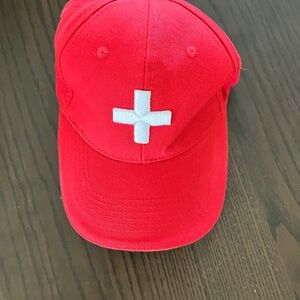 Red Baseball Cap with White Swiss Cross & “Switzerland” piping on brim